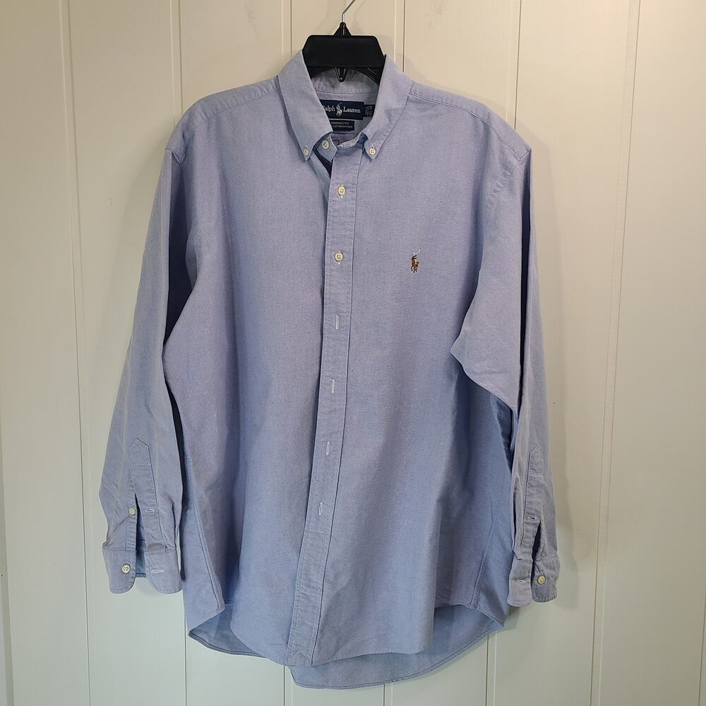 Ralph Lauren Yarmouth Cotton Oxford Shirt Long Sleeve Blue Button Front 16.5-34